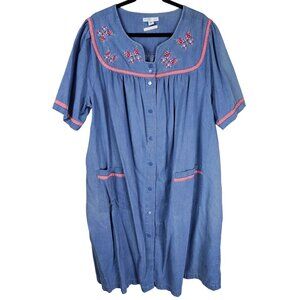 Go Softly Embroidered Patio Dress 2X Blue Butterfly Boho Cottagecore Relaxed Fit